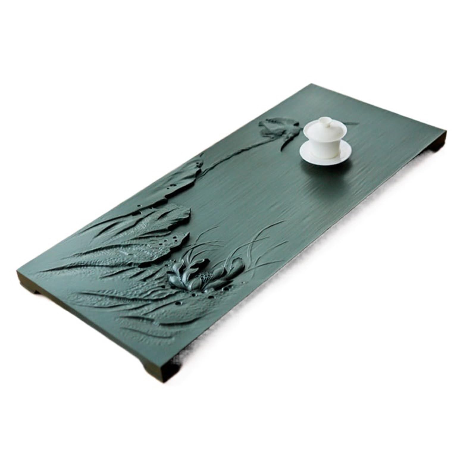 CKKNILV Tea Set Tian Luo Green Stone Tea Tray Home Stone Living Room Drainage Kung Fu Tea Sea Tea Table Plate Hand-Carved Chinese Tea Set(70x28x3cm) (80x32x3c