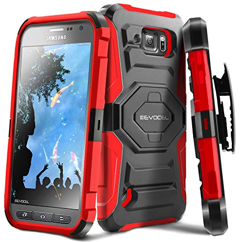 Galaxy S6 Active Case, Evocel [New Generation] Dual Layer Rugged Holster Case with Kickstand & Belt Clip for Samsung Galaxy S6 Active SM-G890 (Does NOT fit Regular S6 - S6 Active only), Red