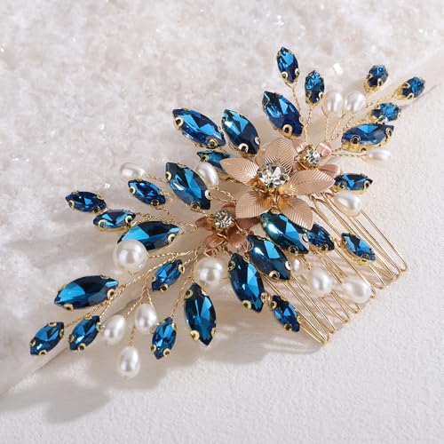 Peine decorativo para cabello con cristales y perlas miniatura 4