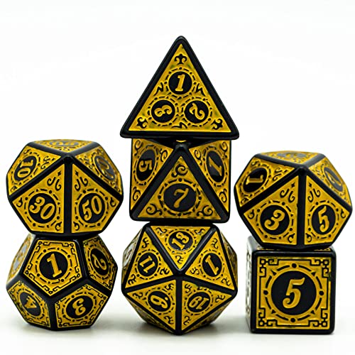 Cusdie D&D Lot de 7 dés polyédriques DND pour donjons et dragons Pathfinder MTG pour jeux de rôle (jaune avec bord noir)