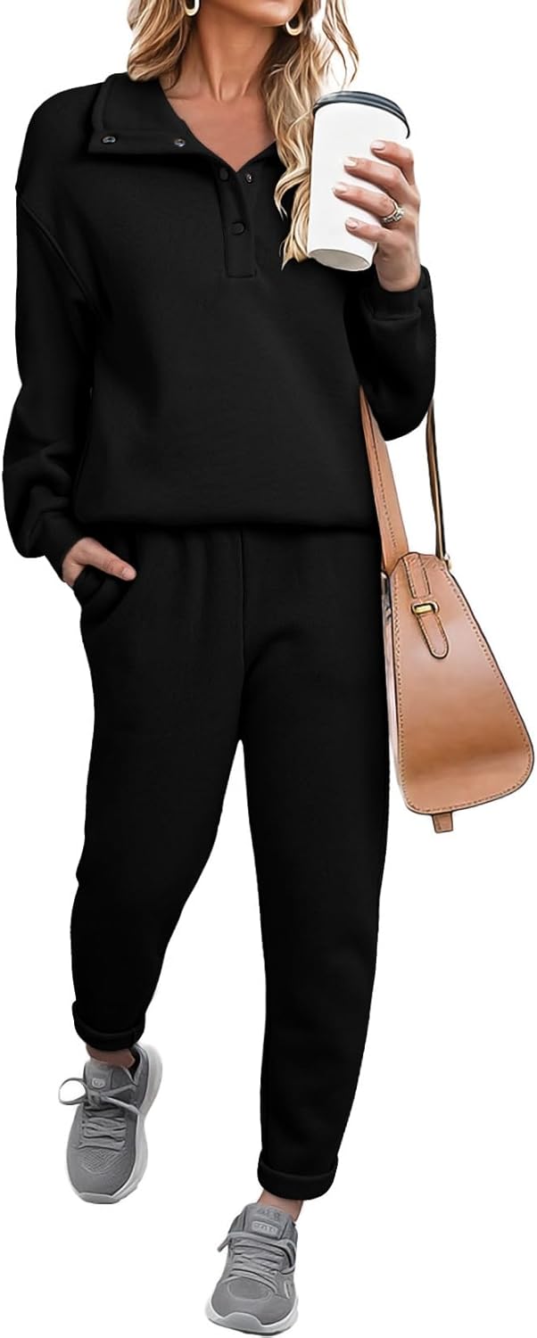 Herseas Lounge Sets for Women Button Fall 2 Piece Outfits Sweatsuits Long Sleeve Fleeced Travel Suits Fashion Clothing