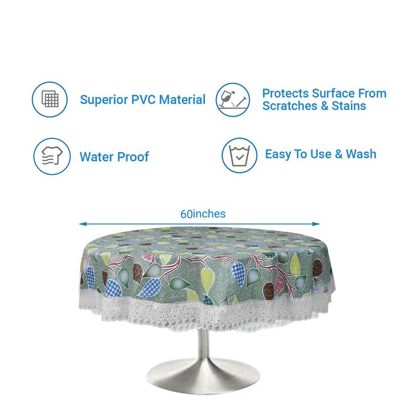Image of Dakshya Industries Printed PVC Plastic Flowered 4 Seater Round Shape Table Cover (Size- 60 Inches Round)