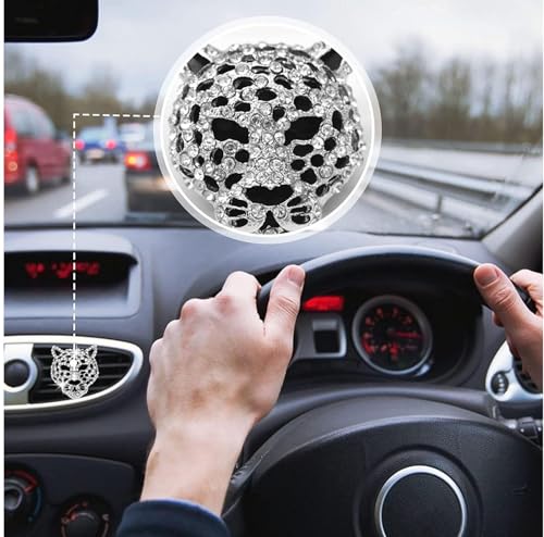 Image of 2Pcs Silver Bling Leopard Air Vent Clips, Crystal Leopard Car Air Fresheners and Diffusers, Rhinestone Car Decoration and Interior Accessories