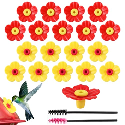 18Pcs Hummingbird Feeders Replacement Flowers with 2 Cleaning Brushes