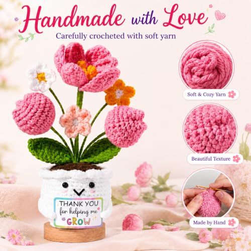 Thank You Gift for Women, Crochet Flowers with Helping Me Grow Card - Image 4