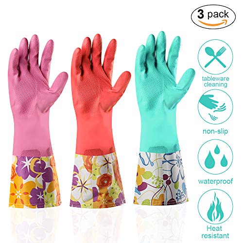 Dishwashing Rubber Gloves, Aixingyun Non-Slip Household Laundry Kitchen Cleaning Gloves, Reusable PU Waterproof