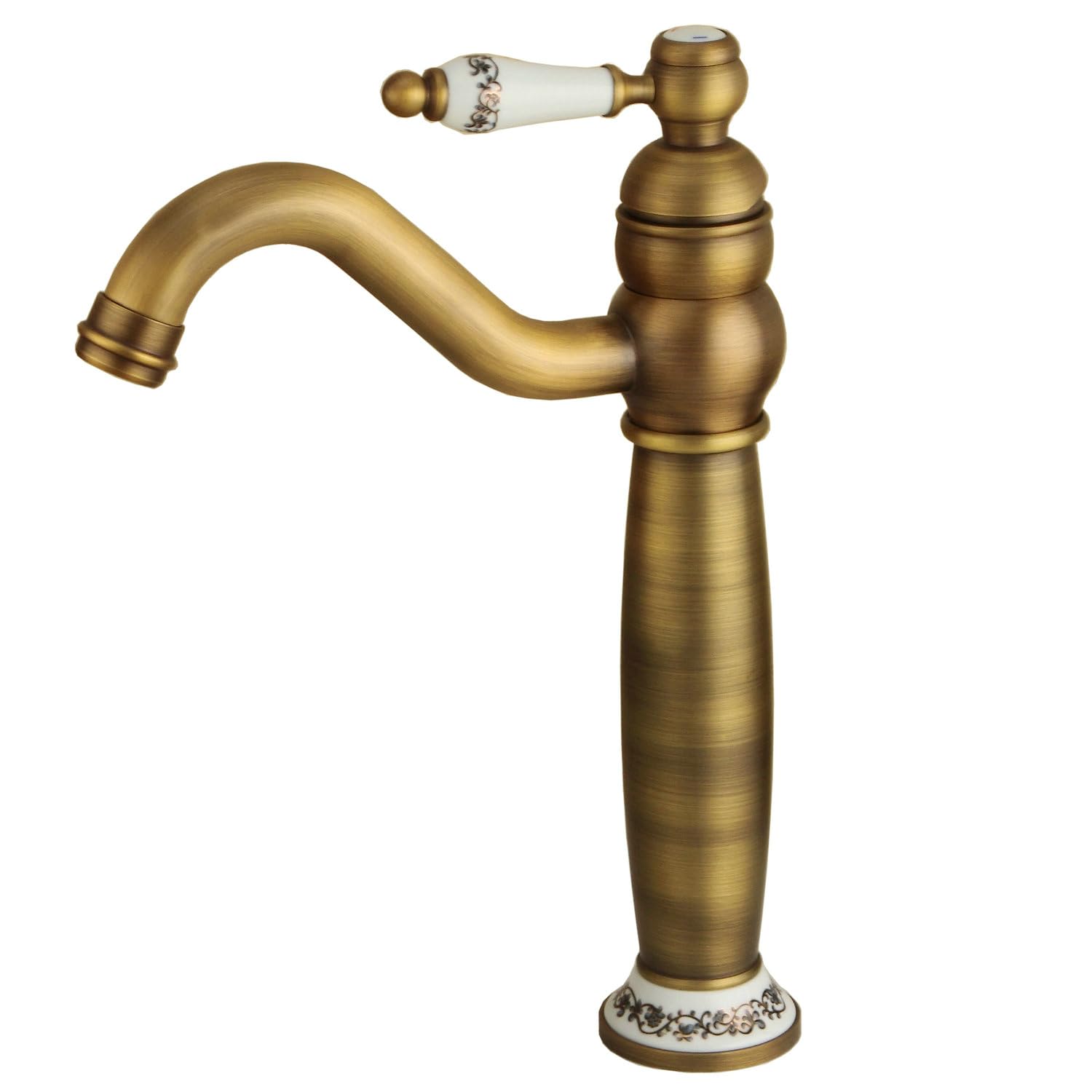 ZYCHSJXA Bathroom Basin Mixer Tap Antique Brass Tall Sink Faucet with Ceramic Handle Vintage Single Hole