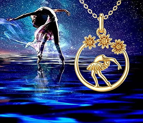 14K Yellow Gold Ballet Dancer Necklaces For Women Girls Moissanite Pendant Necklaces Gold Jewelry For Wife Girlfriend Daughter, 16+1+1Inch (Dancer Among The Flowers) #TOP5