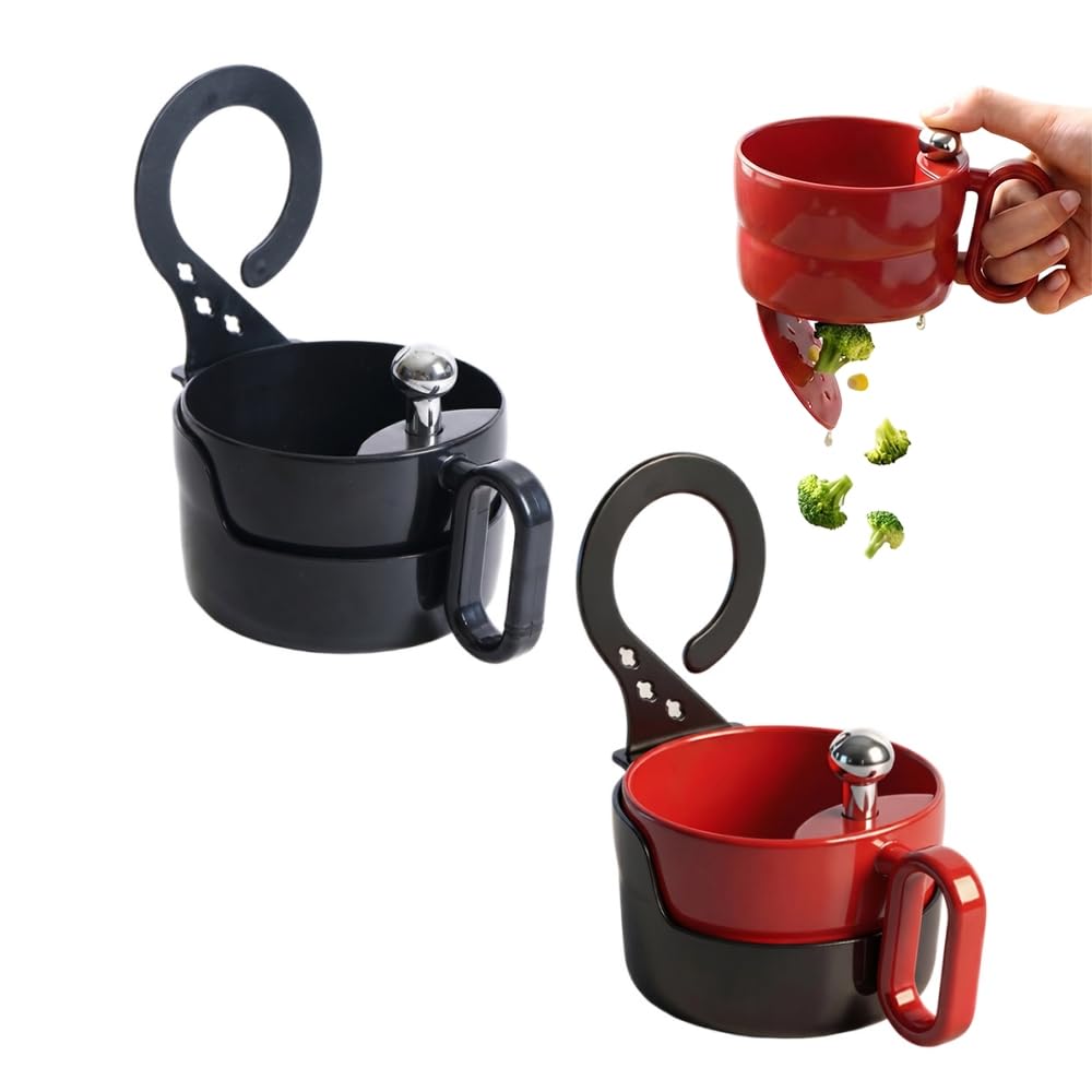 Faucet Hanging Strainer, 2 in 1 Food Fruit Vegetable Drain Shelf Sink Storage Holder (Black+Red)