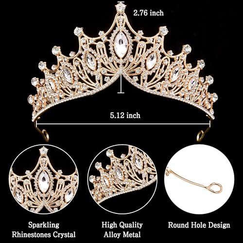 Image of Fesciory Birthday Crown for Women, Gold Plated Crystal Tiara with Sash | Sparkling Princess Queen Tiara, Adult Fit, Birthday, Wedding, Prom, Coming of Age Gifts & Halloween Costume Accessories