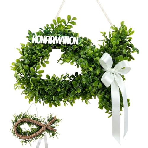 Konfirmation Deko, Türkranz Konfirmation, Künstlicher Eukalyptus Türkranz, Fischform, für Haustür Deko, Erstkommunion, Taufe Dekoration