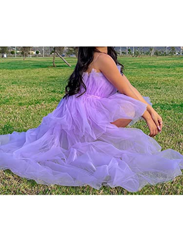 Image of Women's High Low Tulle Dress Strapless Solid Color Tiered Cocktail Party Dress Prom Gown