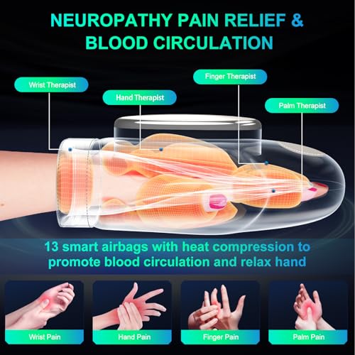 Image of Professional Hand Massager with Heat Compression Therapy, 3 Massage 4 Temperatures 5 Compression Pain Relief Glove, Arthritis & Wrist Carpal Tunnel Neuropathy Circulation, Gifts for Women /Men