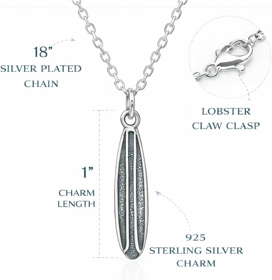 EnCharmed Surfboard Charm Necklace for Women, Sterling Silver Dainty Handmade Necklace, Beach Ocean Surfing Pendant, Everyday Minimal Layering Jewelry, 18" - Image 3