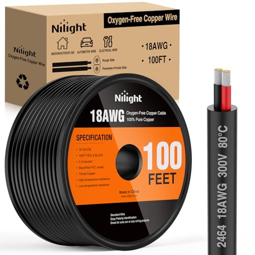 Image of Nilight 100FT 18AWG Oxygen-Free Copper Wire Red Black
