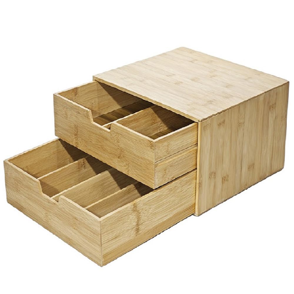 Porta Capsule Universale con 2 Cassetti Estraibili Base per Macchina Caffè Salvaspazio Organizzatore legno di Bamboo Naturale Misure L34xP31xH18 cm Organizer cucina ufficio Macchine elettriche Caffè