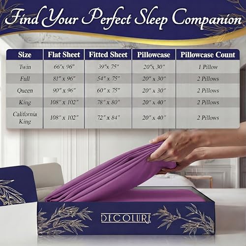 DECOLURE 100% Viscose Derived from Bamboo Sheets King Size - Luxury 4 Pc Naturally Cooling Sheets, Ultra Soft Bed Set - Deep 17" Pockets, Durable Double Stitching, Oeko Tex Standard (Purple) by DECOLURE - Image 8