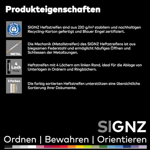 SIGNZ Heftstreifen Pappe, 75 Stück, 25 x 3 Farben, Recycling-Karton, CO2-neutral hergestellt, made in Germany (75 Stück, weiß, chamois, grau)