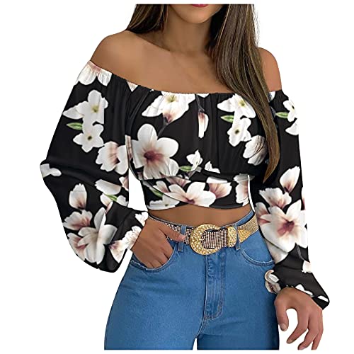 Womens T Shirts Tops Tee for Women Strapless Lantern Long Sleeve Off The Shoulder Wrap Pleated Tee Shirt 2025