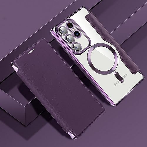 Étui Galaxy S23 Plus cuir magnétique transparent violet LVTFCO coque