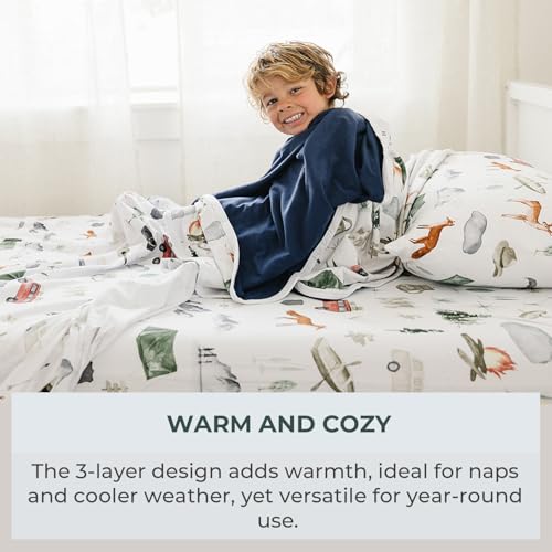Image of Pobibaby Premium Baby Blanket for Boys - Soft Stretchy Jersey Knit Cotton Quilt for Baby Boy, 3-Layer Crib Blanket and Toddler Blankets for Boys, 50x50 Soft Warm Cozy Nursery Bed Quilts (Explore)