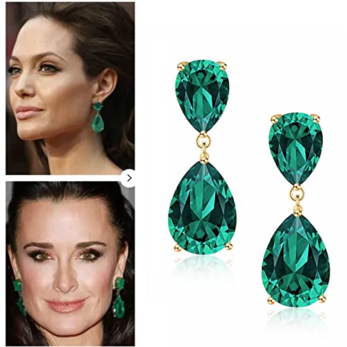 Emerald Earrings Green Large Emerald green Teardrop Drop Estate Style Earrings for Women Rhinestone Crystal Fashion Prom Wedding Waterdrop Dangle Earrings2