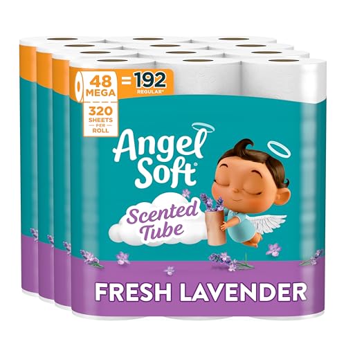 Angel Soft Toilet Paper with Fresh Lavender Scented Tube 48 Mega Rolls = 192 Regular Rolls Soft and Strong Toilet Tissue
