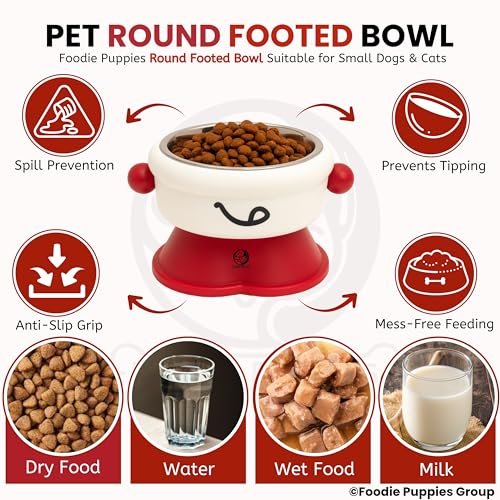 Image of Foodie Puppies Pet Elevated Cat Bowl - (Fun Face Round Bowl) | Detachable Stainless Steel Raised Bowl for Food & Water Feeding | Durable, Anti-Vomiting, Mess-Free Feeder for Cats, Kittens & Puppies