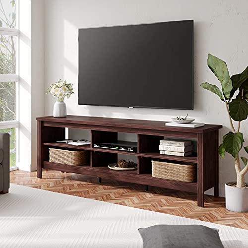 Fitueyes Farmhouse Tv Stand For 75 65 Inch Tv Entertainment Center, Brown Tv Console With 6 Storages For Bedroom, 70 Inch Wood Media Table For Living Room #TOP1
