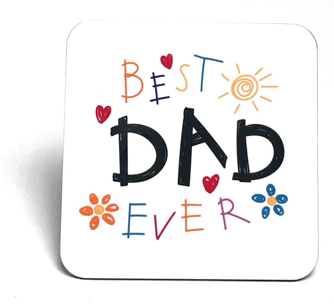 Hoorayuk White Novelty Coaster For The Best Dad Ever - Feel Good Message - Unique Fun Birthday Gift For Him - Made In Uk