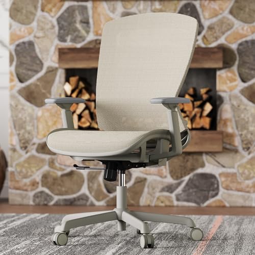Image of ELABEST Mesh Office Chair,Ergonomic Computer Desk Chair,Sturdy Task Chair- Adjustable Lumbar Support & Armrests,Tilt Function,Comfort Wide Seat,Swivel Home Office Chair (Beige)