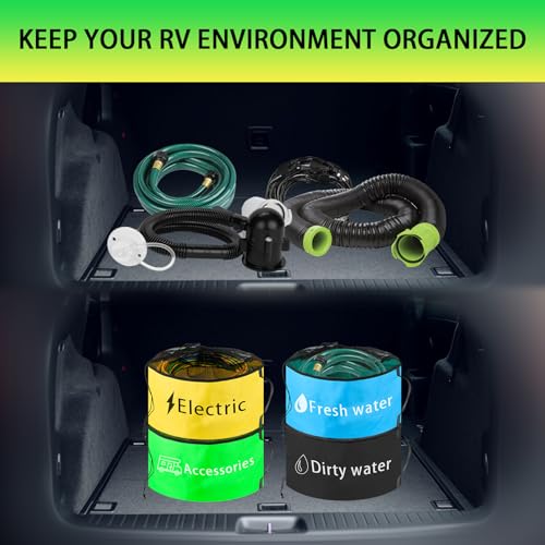 Image of RV Hose Storage Bag, RV Accessories Storage Bag with 4 Storage bag, Drawstring Mesh Top, RV Equipment Storage Organizer Bag for Sewer Hoses,Fresh /Black Water Hoses and Electrical Cords