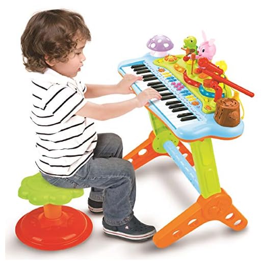 Prextex Toy Piano Keyboard for Kids with Real Working Microphone Electronic Musical Instrument Piano Toy Keyboard with Record and Playback, Synthesizer and Stool