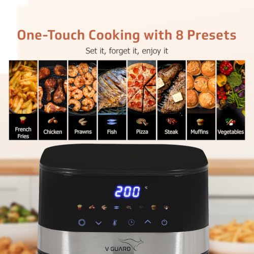 Image of V-Guard Emocia Pro Air Fryer (New Launch) | See-Through Window | 5 L Capacity for 3-5 People | 2 Year Coverage by V-Guard | Healthy Cooking | Touch Panel Control & Digital Display | Air Fryer Oven