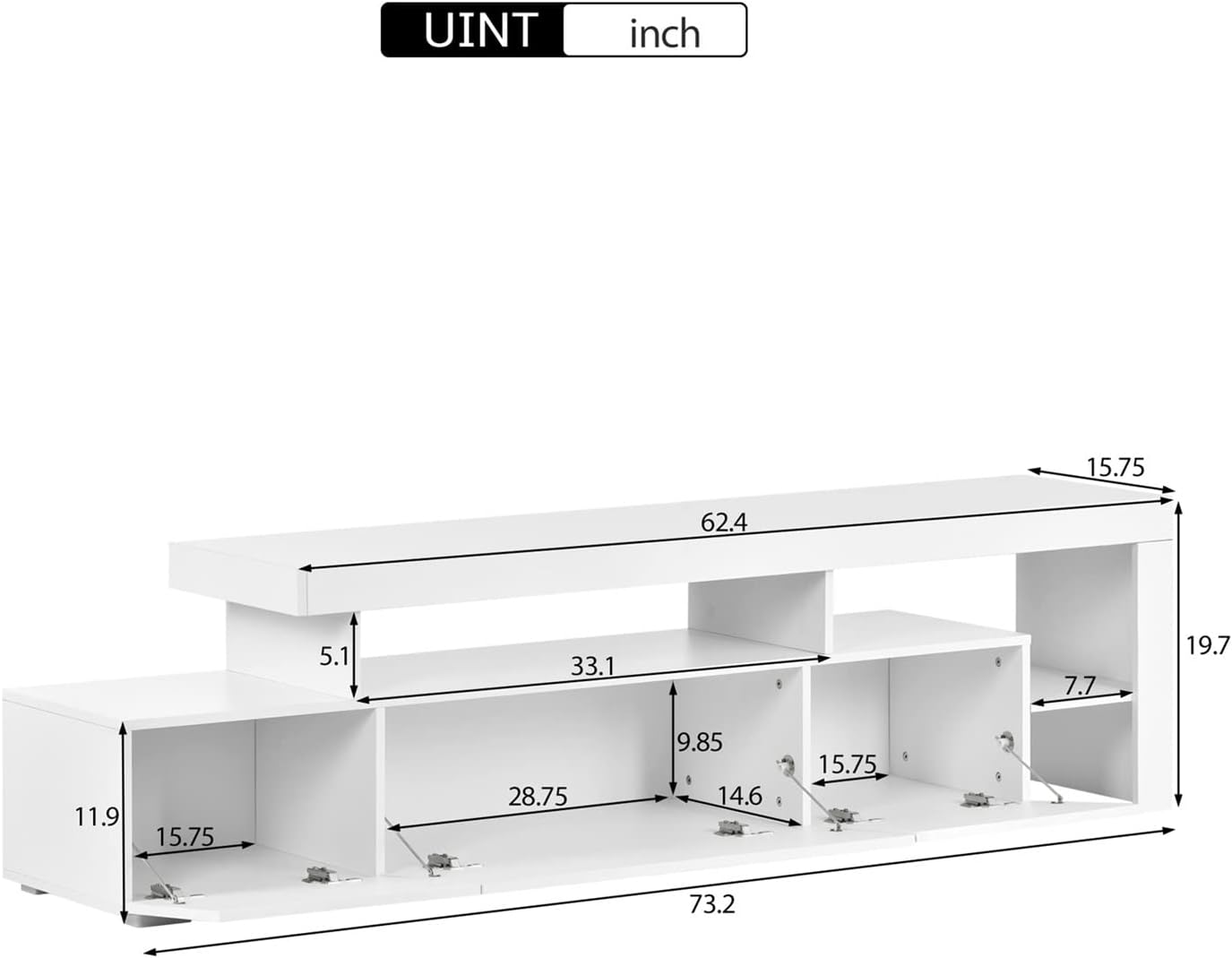 Bellemave TV Stand with 16-Colored LED Light High Gloss Entertainment Center Quick Assemble Media Console Cabinet with Storage Wood TV Console Table for 70 inch TV, White
