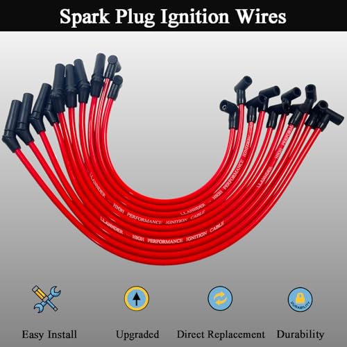 LLANNDER 10pcs 10mm High Performance Spark Plug Wire Set Ignition Wires Compatible with Ford F-150 F150 Mustang 5.0L 5.8L, SBF 302 Small Block with HEI Distributor Caps
