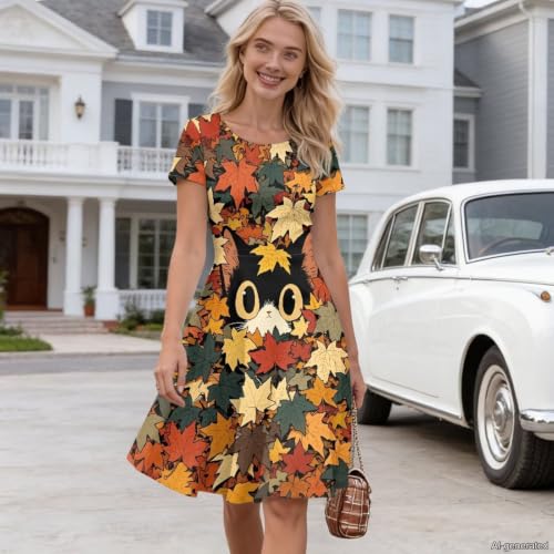 Image of AFPANQZ Womens Casual Summer Lightweight Vintage Dress Short Sleeve Midi Dress Knee-Long Luxury Formal Dress