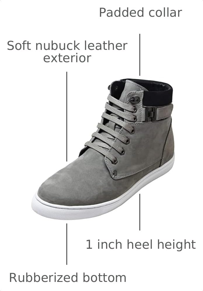 Image of CALTO Men's Invisible Height Increasing Elevator Shoes - Grey Nubuck Leather Lace-up Fashion Sneakers - 2.6 Inches Taller - T53120 - Size 12 D(M) US