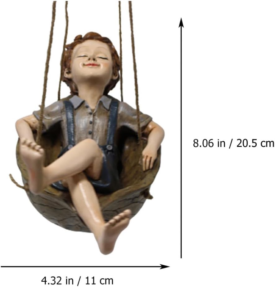 Cabilock Resin Boy Swing Ornament Hand-Painted Walnut Hanging Decor for Garden Outdoor Pendant for Fairy Tale Home Decoration