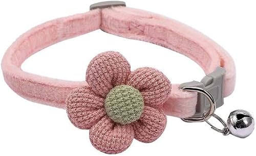 lanci Fashion Mania Plush Floral Cat Collar with Pink Bell - Universal, Adjustable, Small, Soft Mohair Fabric, Snap Closure