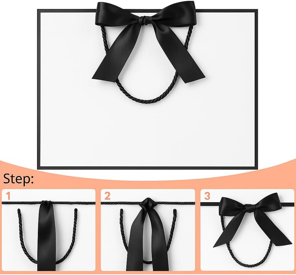 Luxury Black & White Gift Bags - Set of 8 Medium Size with Bow Ribbon and Gift Tags. Perfect for Bridesmaid Gifts, Welcome Bags for Wedding Guests, Bridal Shower Gift Bags, Corporate Events, Presents - Image 6
