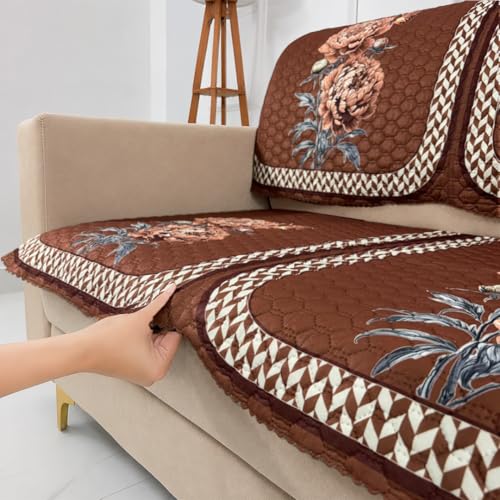 Image of Homerz 'Brooklyn Series' Premium Sofa Cover | Quilted Floral Design | Non-Slip Washable Sofa Protector | Soft Anti Slip Fabric (Ny Mustard, 5 (3+1+1) Seater, Seat Cover with Backrest)
