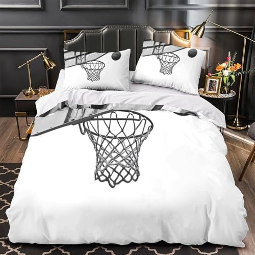 Housse de couette douce hypoallergénique pour lit double motif basketball 3D