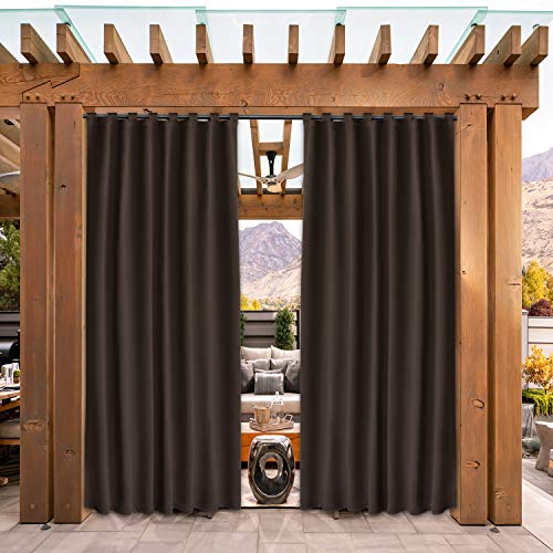 SHEEROOM Indoor/Outdoor Curtains for Patio, Brown, 52 x 84 inch - Thermal Insulated, UV Sun Light Blocking Waterproof Tap Top Blackout Curtains for Bedroom/Living Room, Porch, Cabana, 2 Panels