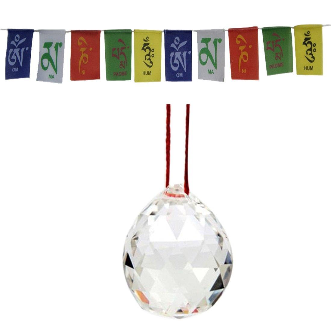Divya Mantra Combo of Crystal Sun Catcher Hanging and Prayer Flag for Car-image-31