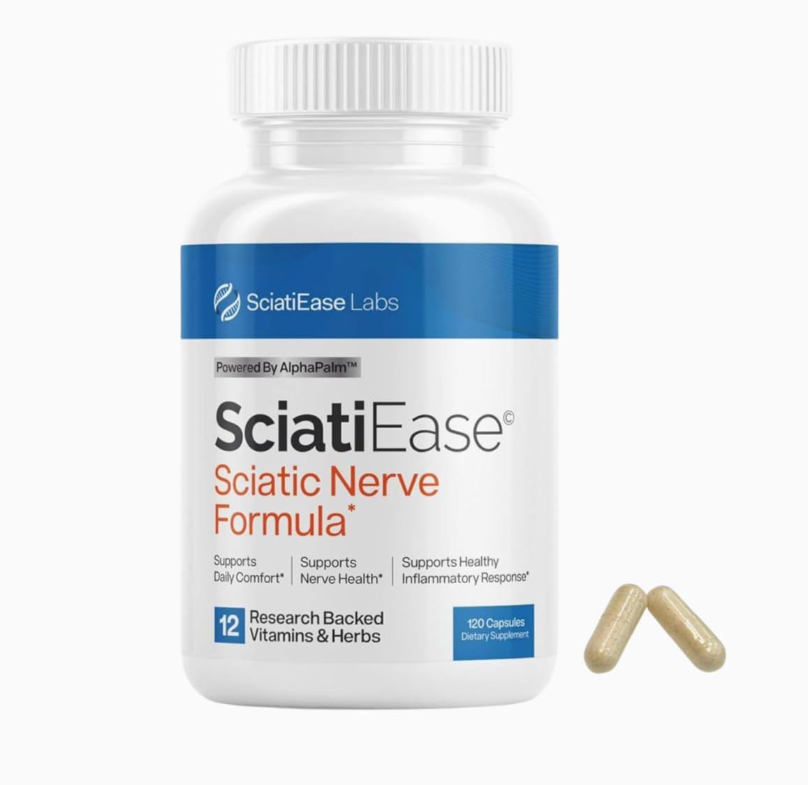 Sci-atiEase Nerve Health Supplement – 120 Capsules with AlphaPalm, Pea, B Vitamins & 300mg Alpha Lipoic Acid – Promotes Nerve Vitality & Wellness – Sciatic Nerve Support Formula