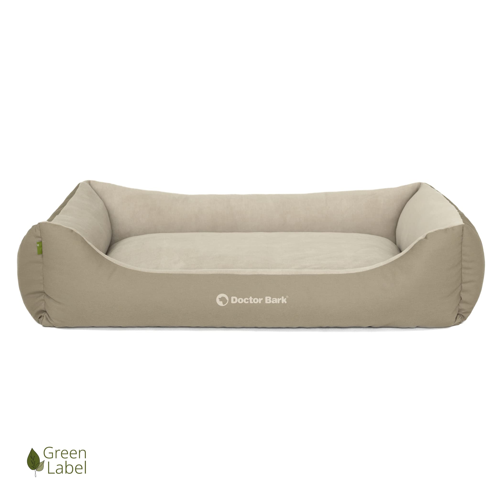 Doctor Bark GreenLabel - Cama para perros grandes, lavable, mullida y suave, resistente y acogedora cama para perros - GreenLabel (XL, 110 x 85 cm, color marrón dorado)