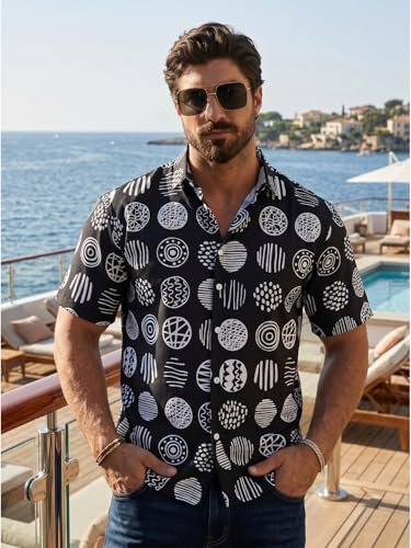 Image of BROWN CULTURE Men's Cotton Blend Abstract Print Shirt with Spread Collared Half Sleeves Standard Length and Button Down Closure Type | Shirt for Man