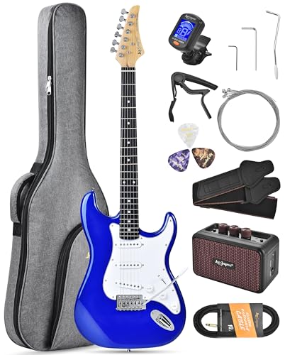 Image of Leo Jaymz Beginner Electric Guitar Complete Kit with Portable Amp, Padded Gig Bag & Full Accessories, Maple Neck SSS Pickups(Royal Blue)