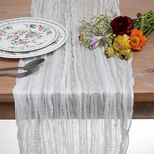 8 Pack 10Ft Cheesecloth Table Runner 35x120 inch White Boho Gauze Long Table Cloth Wrinkled Sheer for Wedding Bridal Shower Birthday Party Table Decor by Dspoot - Image 4